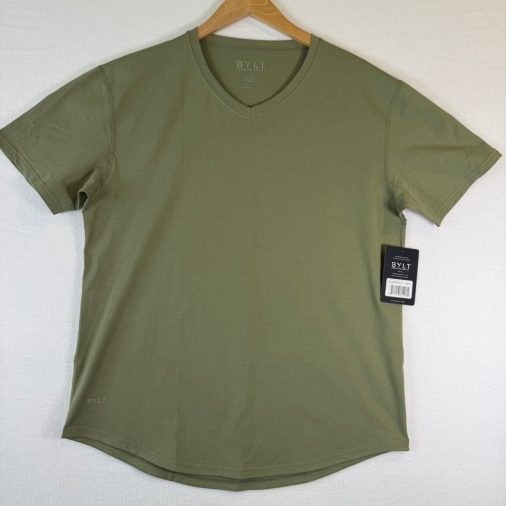 BYLT Premium Basics Lux V-Neck T-Shirt Olive Green Drop Cut XL NEW